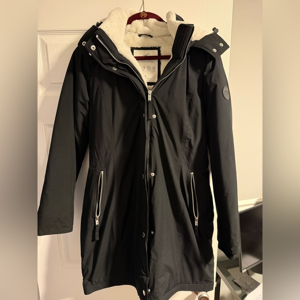 Hollister Black Jacket with White Faux Fur